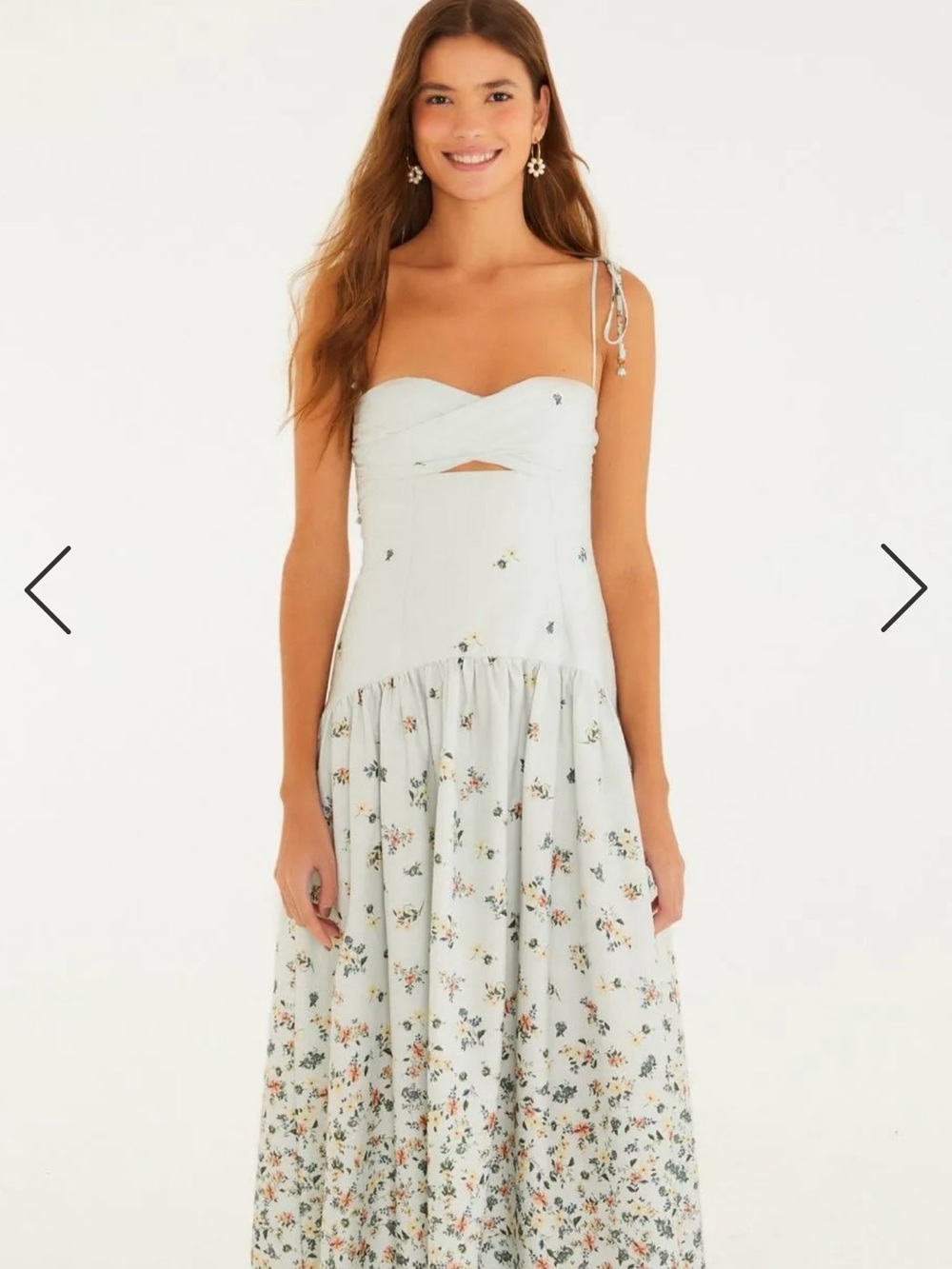 FARM Rio Pale Blue Floral Tie-Shoulder Maxi Dress